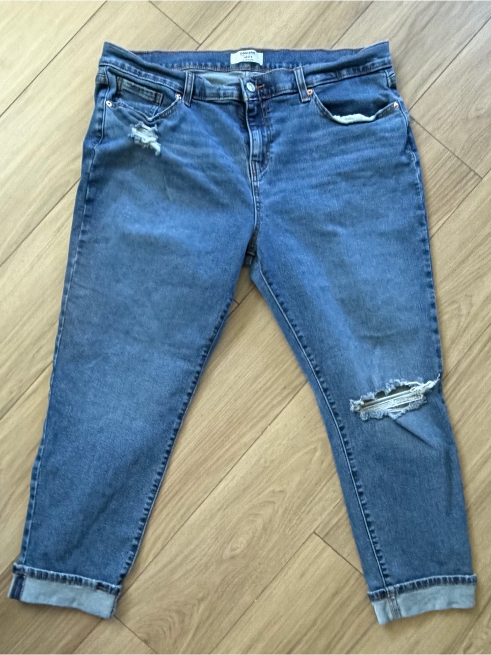 Denizen from Levi's Women's Boyfriend Jeans in Medium Blue with Distressing